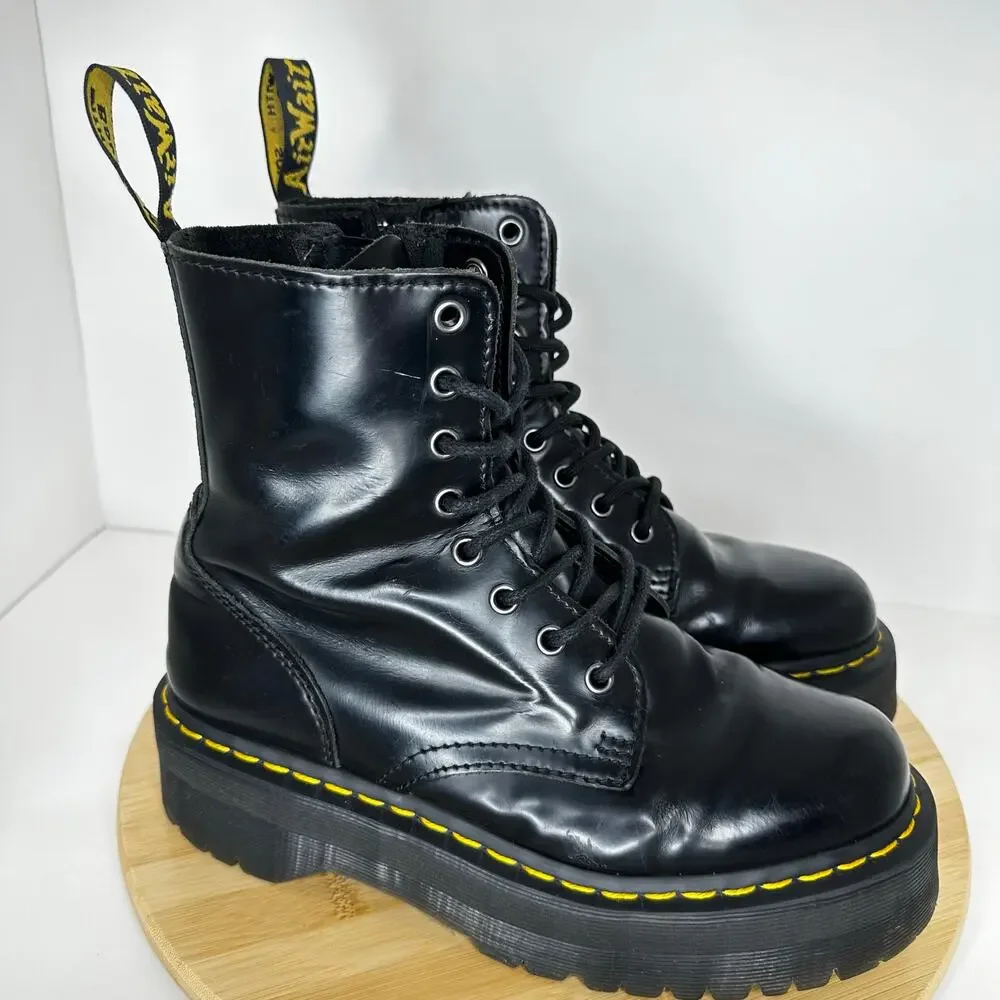 Dr. Martens Black Jadon Platform Combat Boots Smooth Leather Punk Grunge Unisex